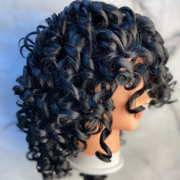 Black Curly Wig With Bangs - Picture 5 of 7